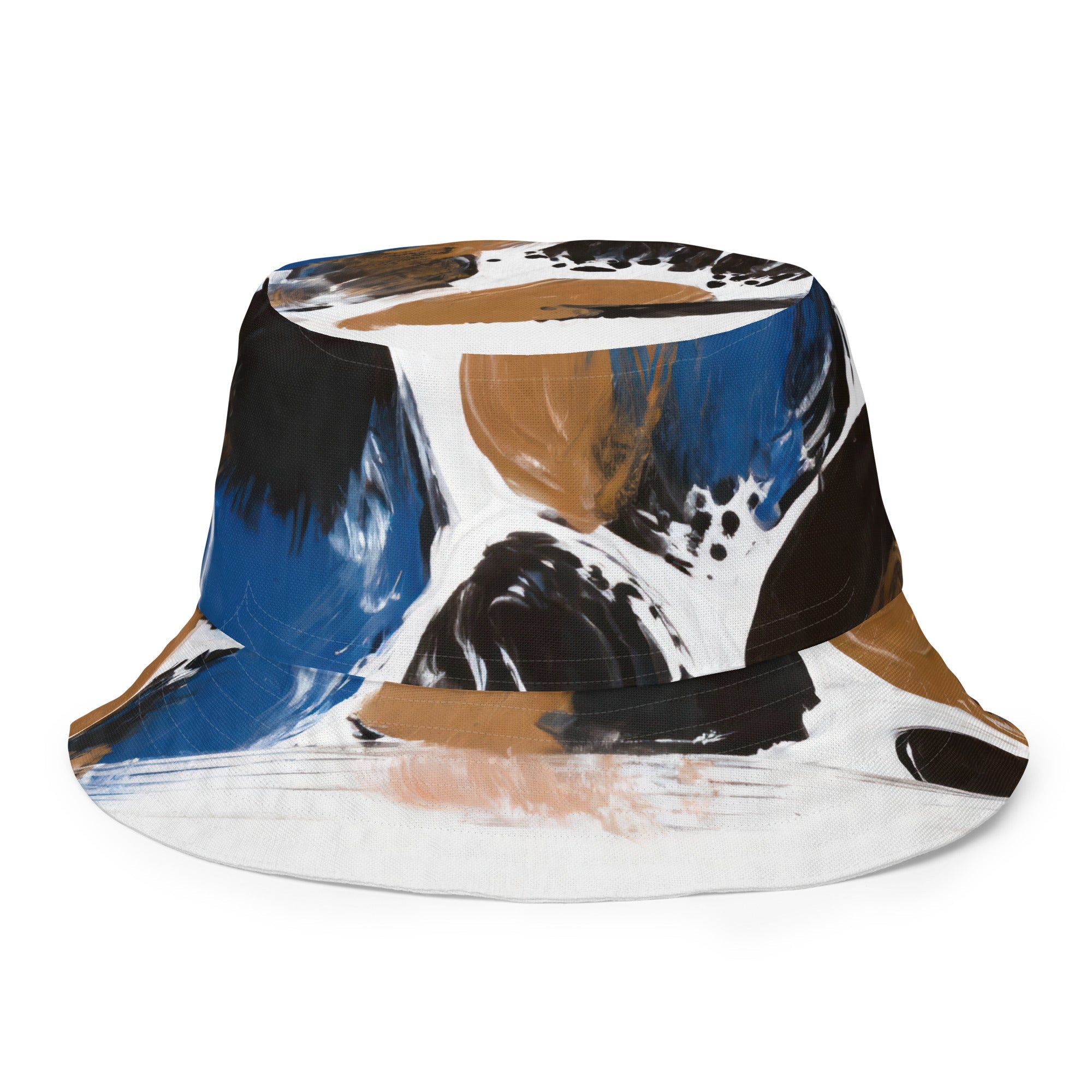 Reversible Bucket Hat Blue and Brown Spotted Pattern
