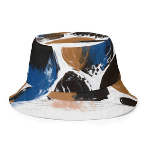 Reversible Bucket Hat Blue and Brown Spotted Pattern
