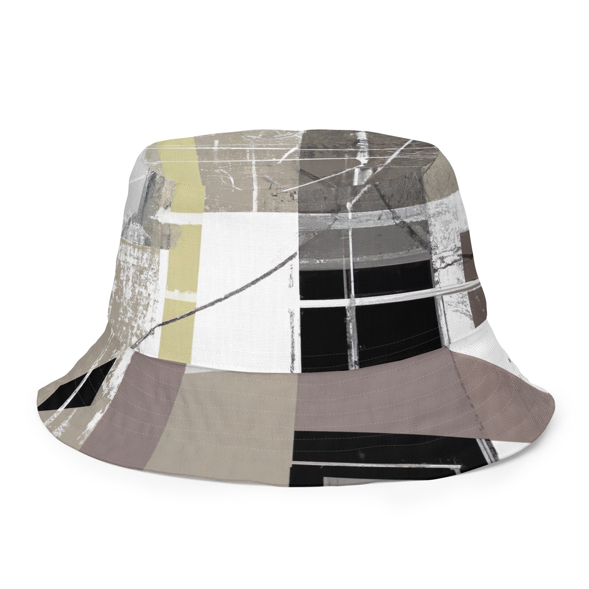 Reversible Bucket Hat Abstract Brown Geometric Shapes