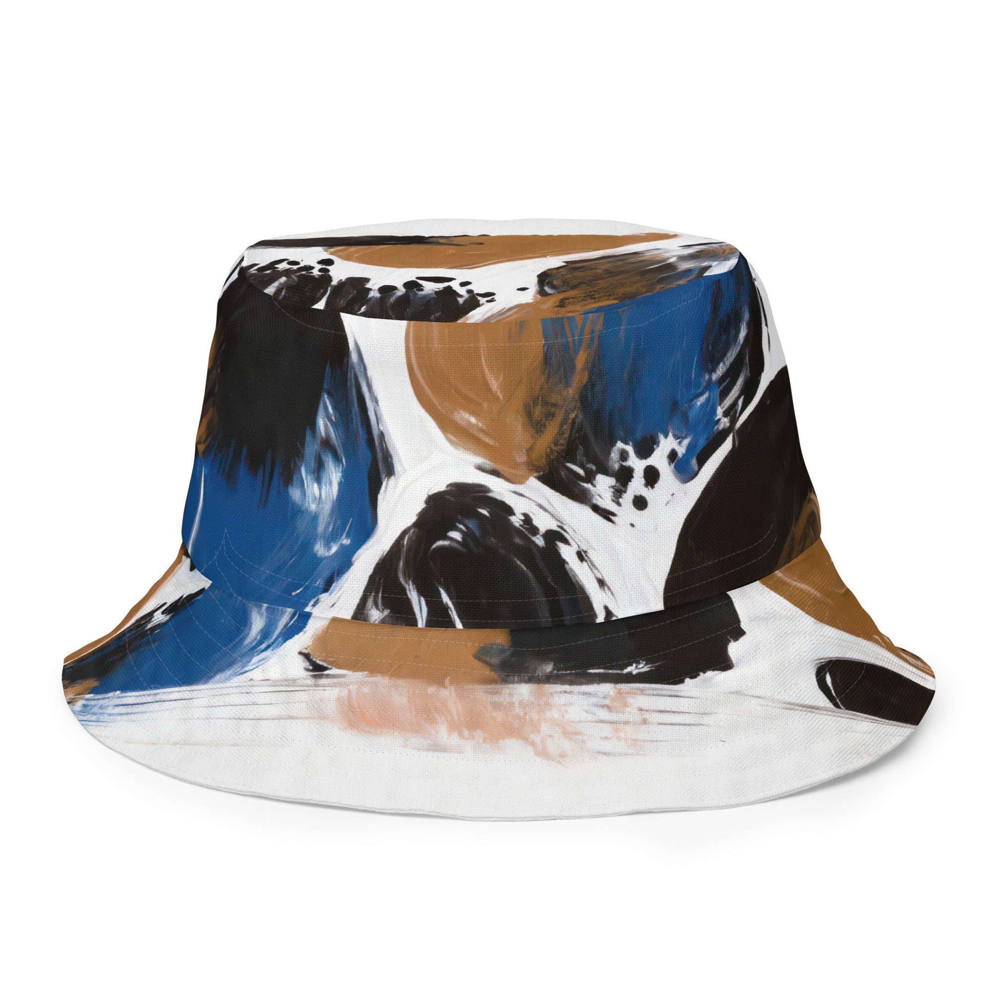 Reversible Bucket Hat Blue and Brown Spotted Pattern