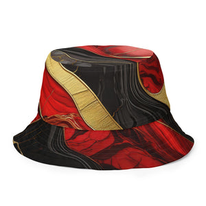 Reversible Bucket Hat Bold Red Gold Tones Print