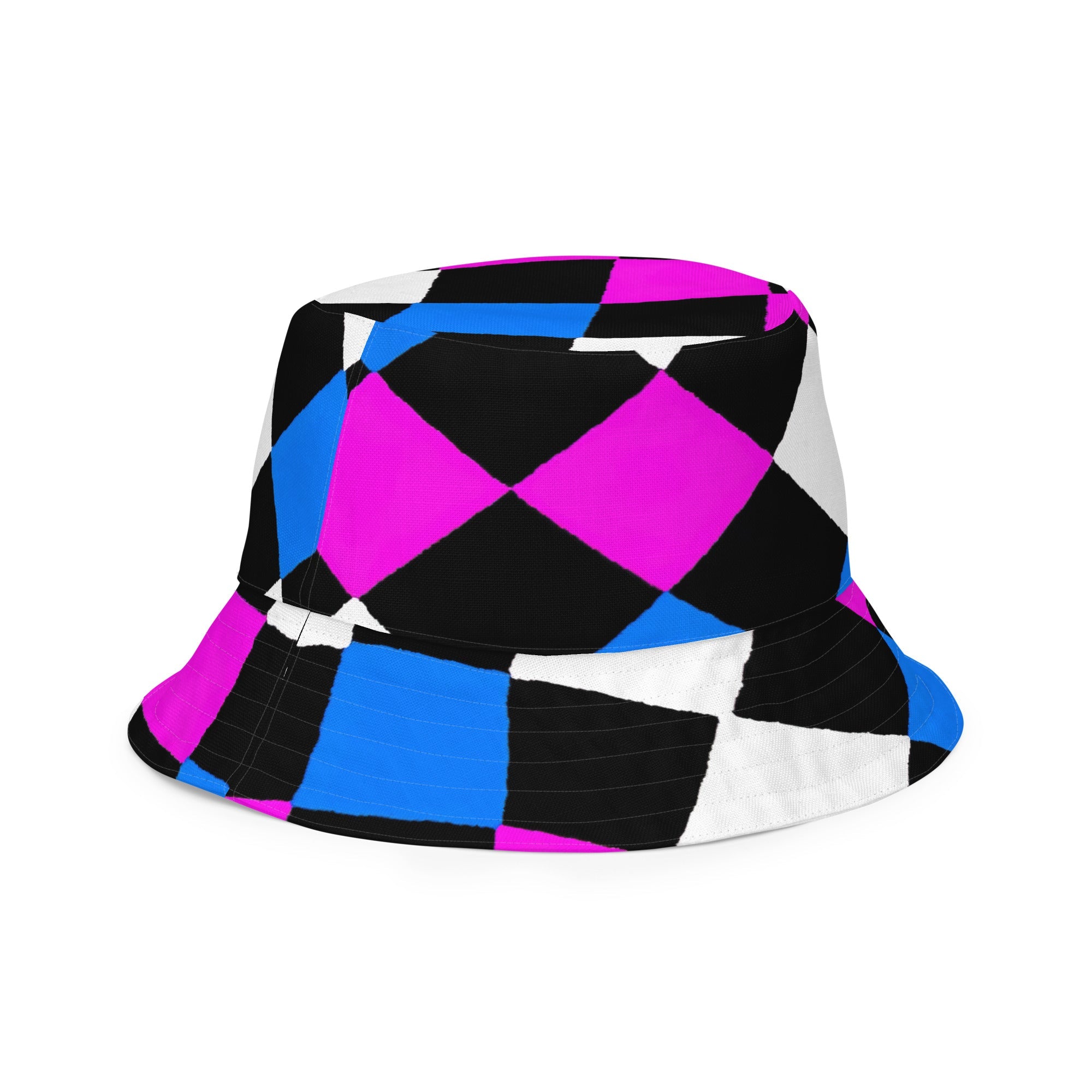 Reversible Bucket Hat Pink Blue Checkered Pattern