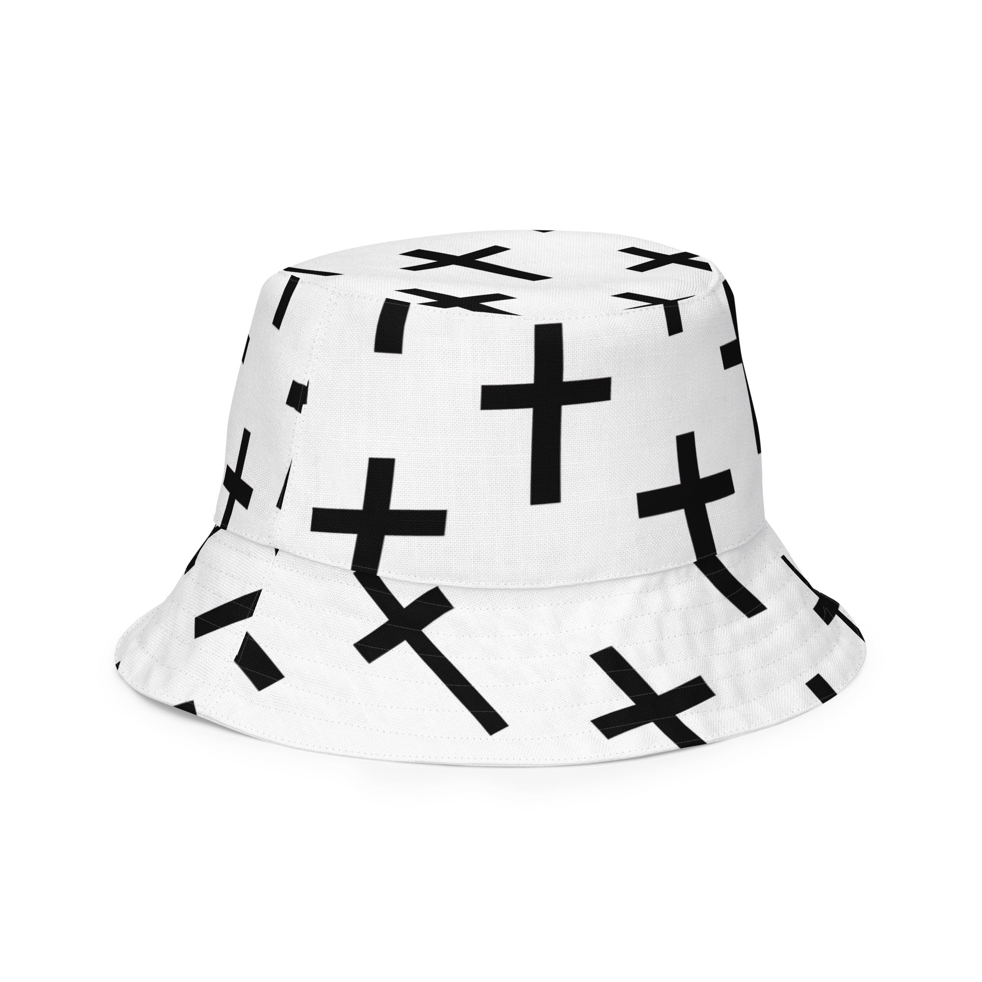 Reversible Bucket Hat White Black Cross Print