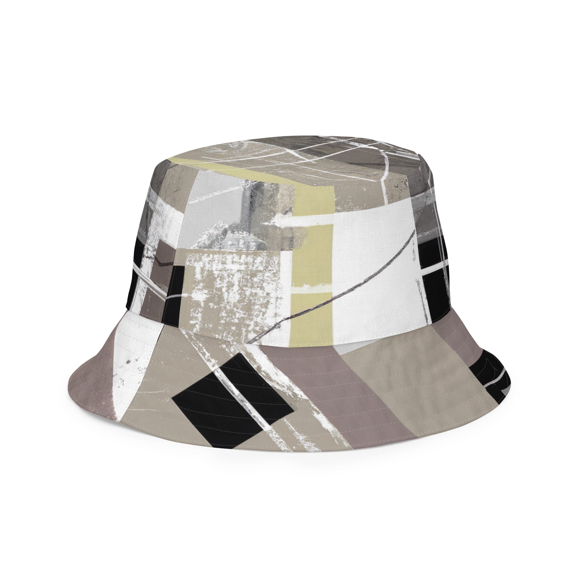Reversible Bucket Hat Abstract Brown Geometric Shapes