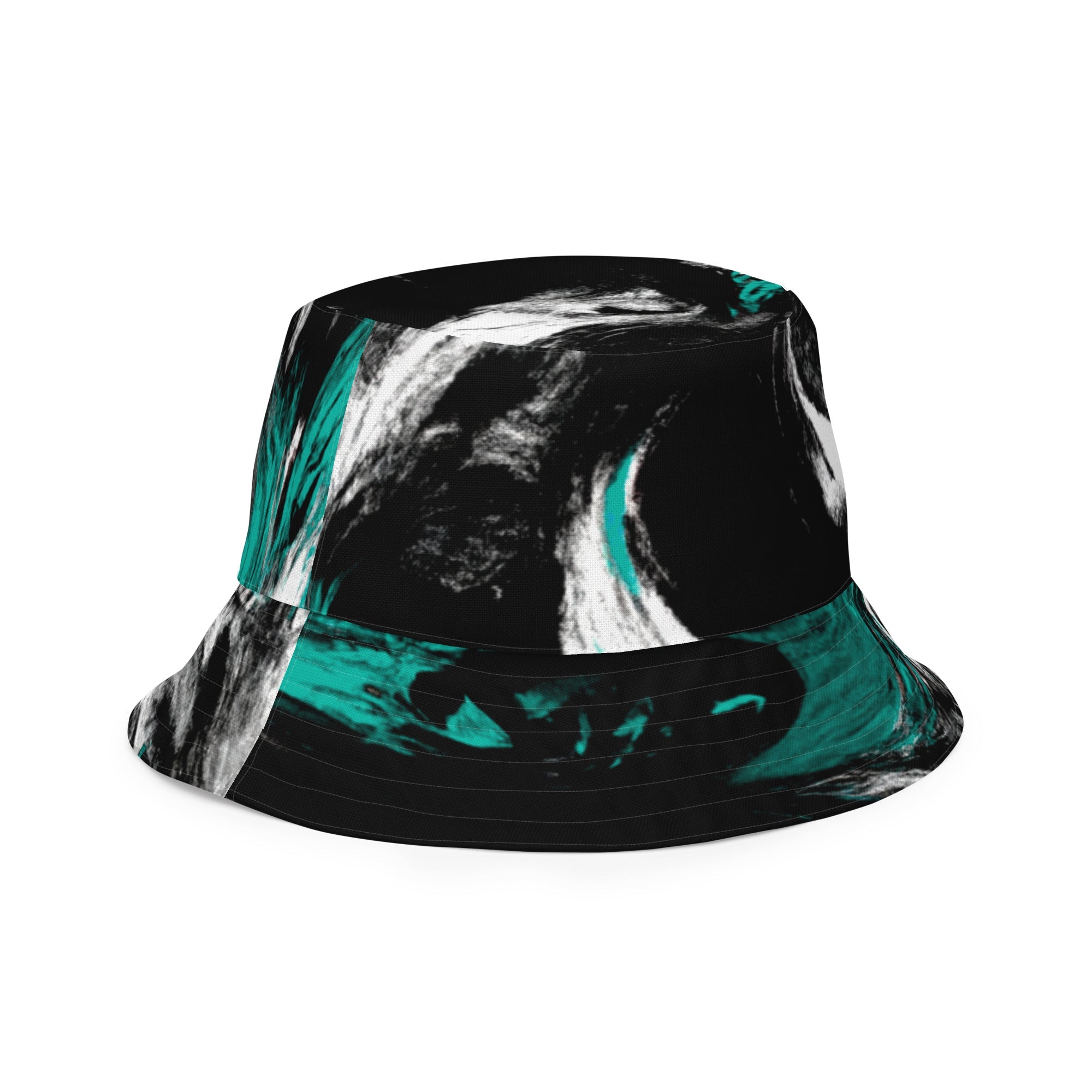 Reversible Bucket Hat Black Green White Abstract Pattern