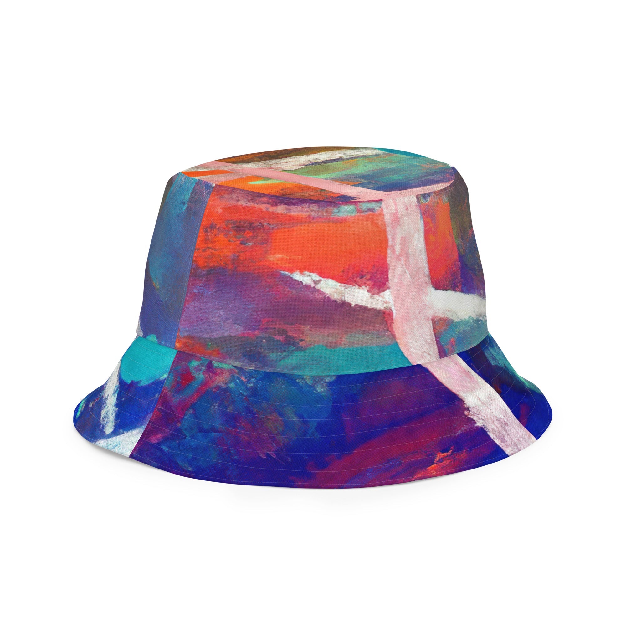 Red Blue Multicolor Abstract Print  Reversible Bucket Hat