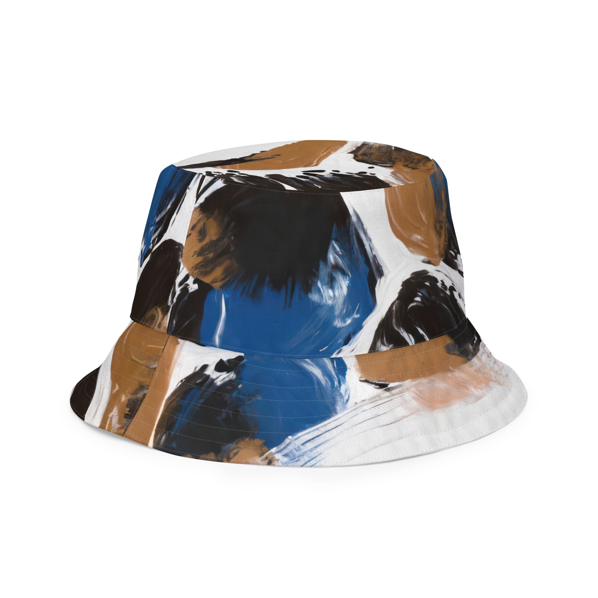 Reversible Bucket Hat Blue and Brown Spotted Pattern
