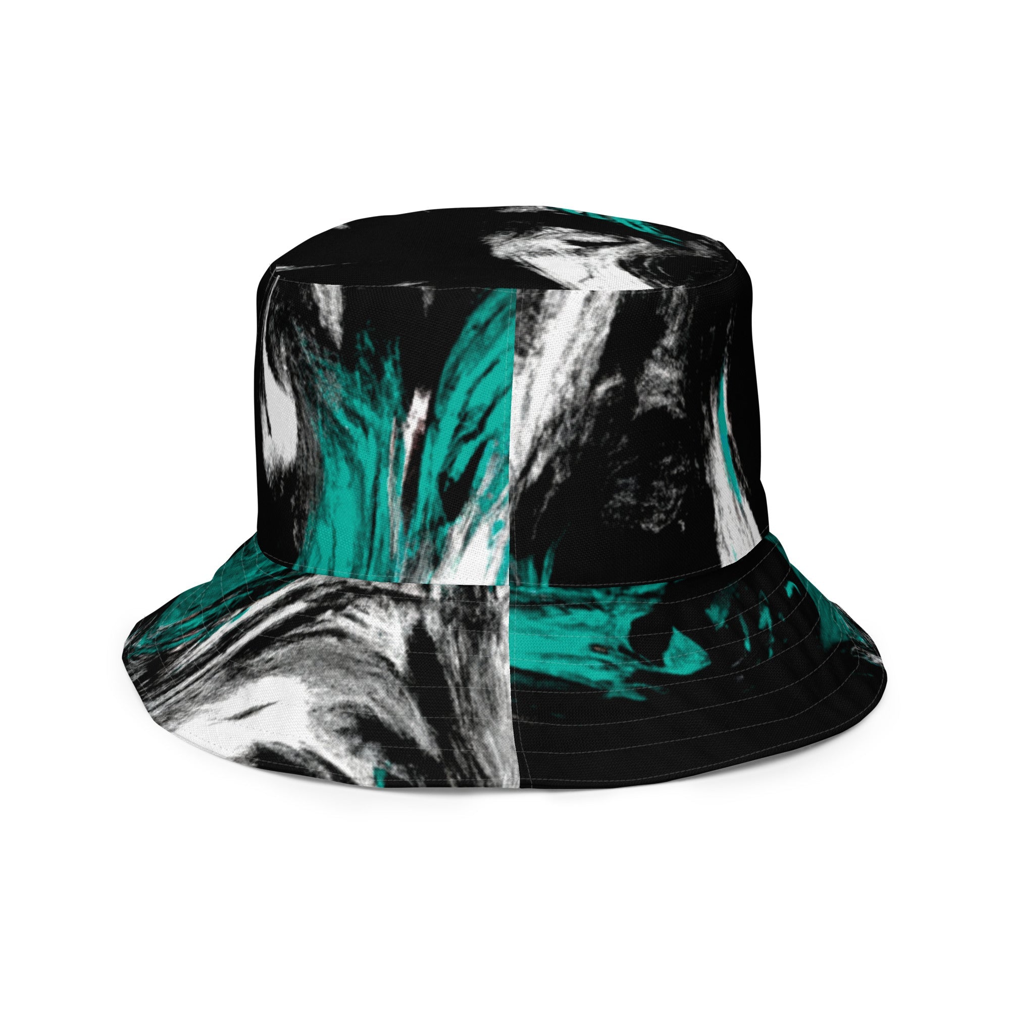 Reversible Bucket Hat Black Green White Abstract Pattern