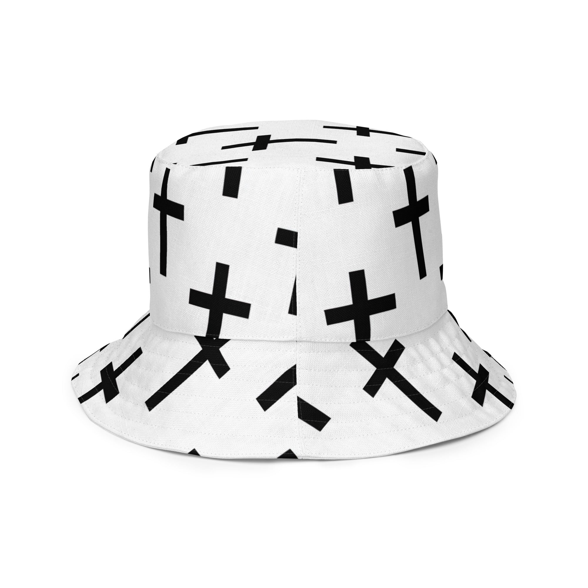 Reversible Bucket Hat White Black Cross Print