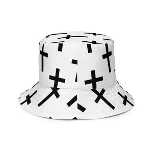 Reversible Bucket Hat White Black Cross Print