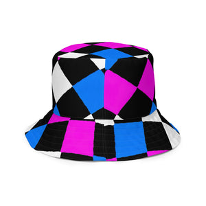 Reversible Bucket Hat Pink Blue Checkered Pattern