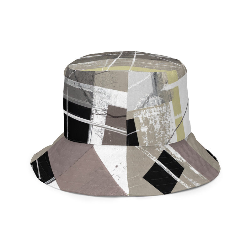 Reversible Bucket Hat Abstract Brown Geometric Shapes