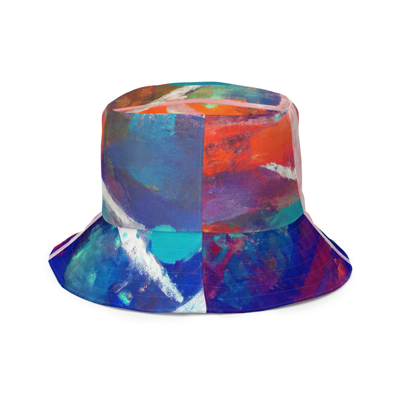 Red Blue Multicolor Abstract Print  Reversible Bucket Hat