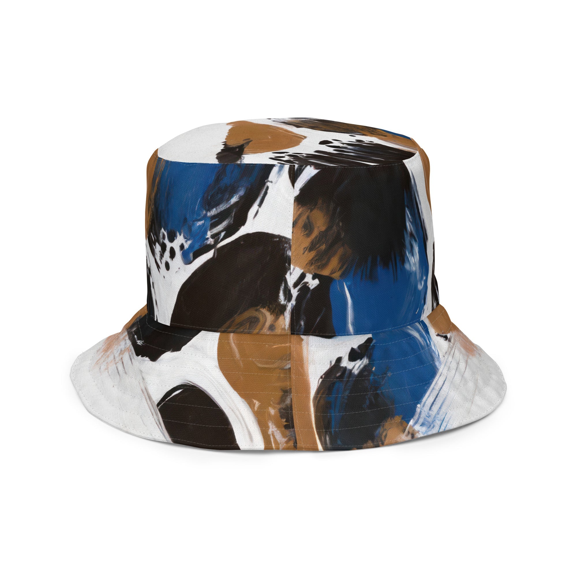 Reversible Bucket Hat Blue and Brown Spotted Pattern