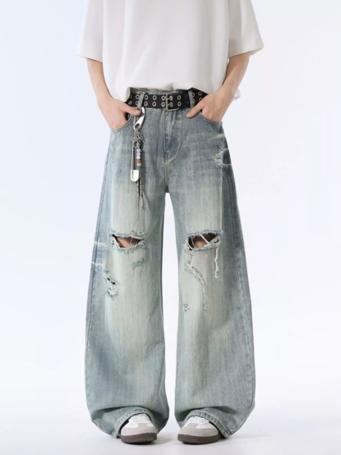 Men's Distressed Wide Leg Jeans