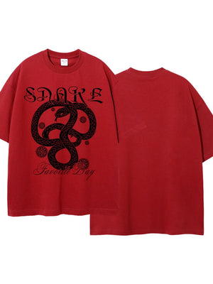 Men’s Red Snake Graphic Print T-Shirt – Oversized Gothic Urban Streetwear Tee