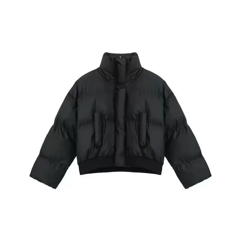 Men’s Thickened  Puffer Cardigan Jacket – Loose Fit Polyester Stand Collar Winter Coat with Pockets