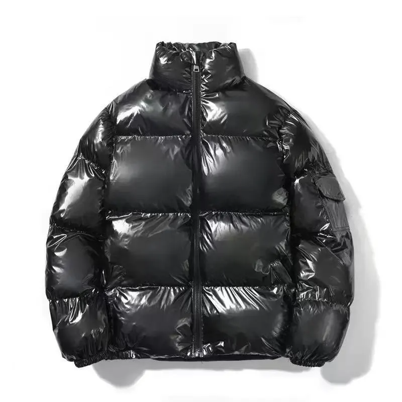 Men’s Shiny Puffer Jacket – Insulated Winter Coat in Black, Blue, Silver & Gold