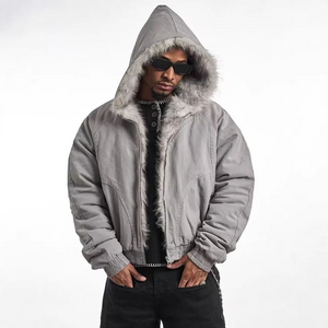 Men’s Winter Fur-Lined Hooded Jacket – Thick Insulated Streetwear Bomber Coat