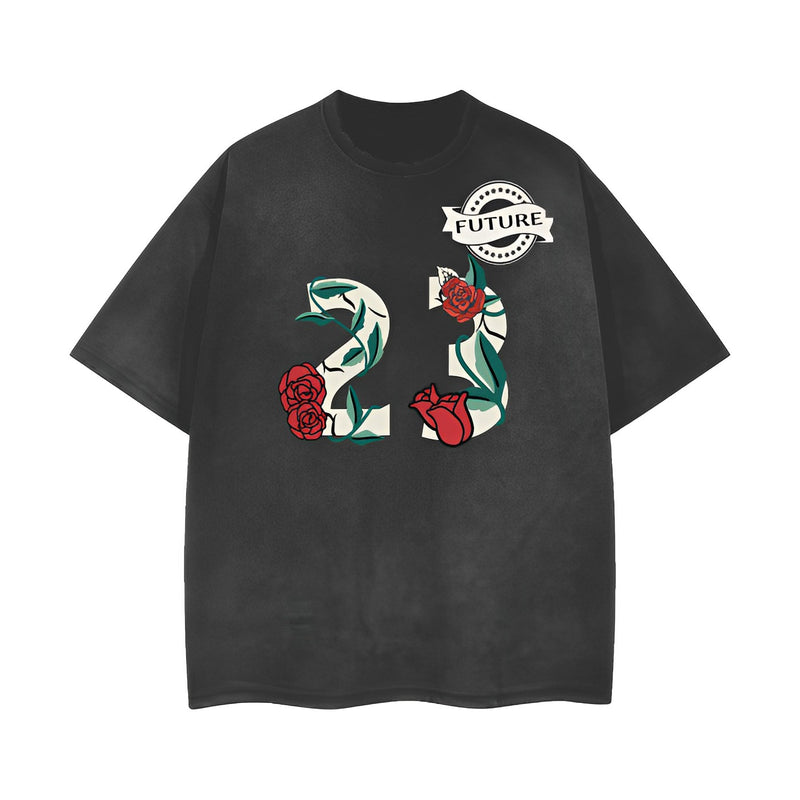 Streetwear 23 Washed Out Effect Vintage T-Shirt