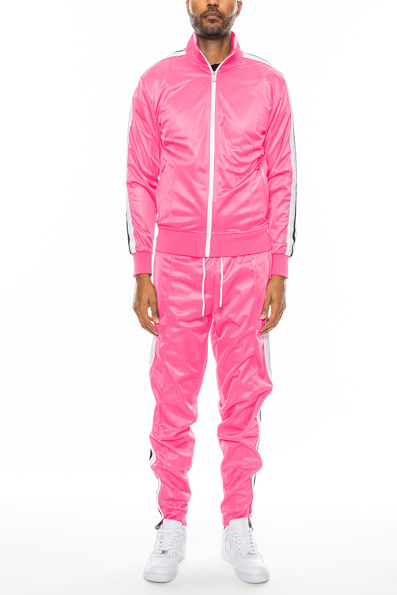 Pink Striped Tape Front Pleat Track Suit