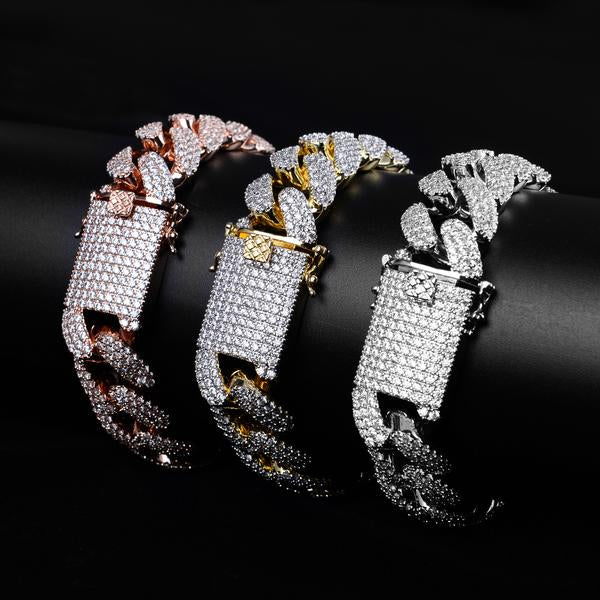“14K Gold Plated Cuban Link Bracelet – 18mm Iced Out with AAA Cubic Zirconia, 7 Inch, Hip Hop Jewelry for Men 961531