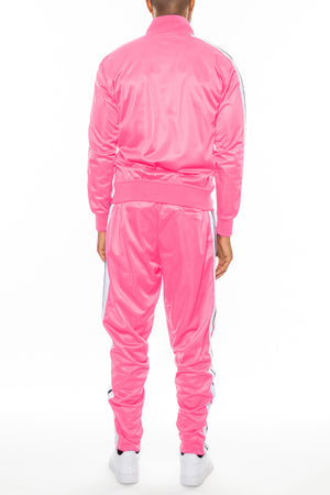 Pink Striped Tape Front Pleat Track Suit