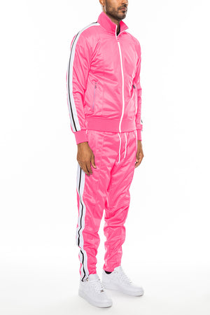 Pink Striped Tape Front Pleat Track Suit
