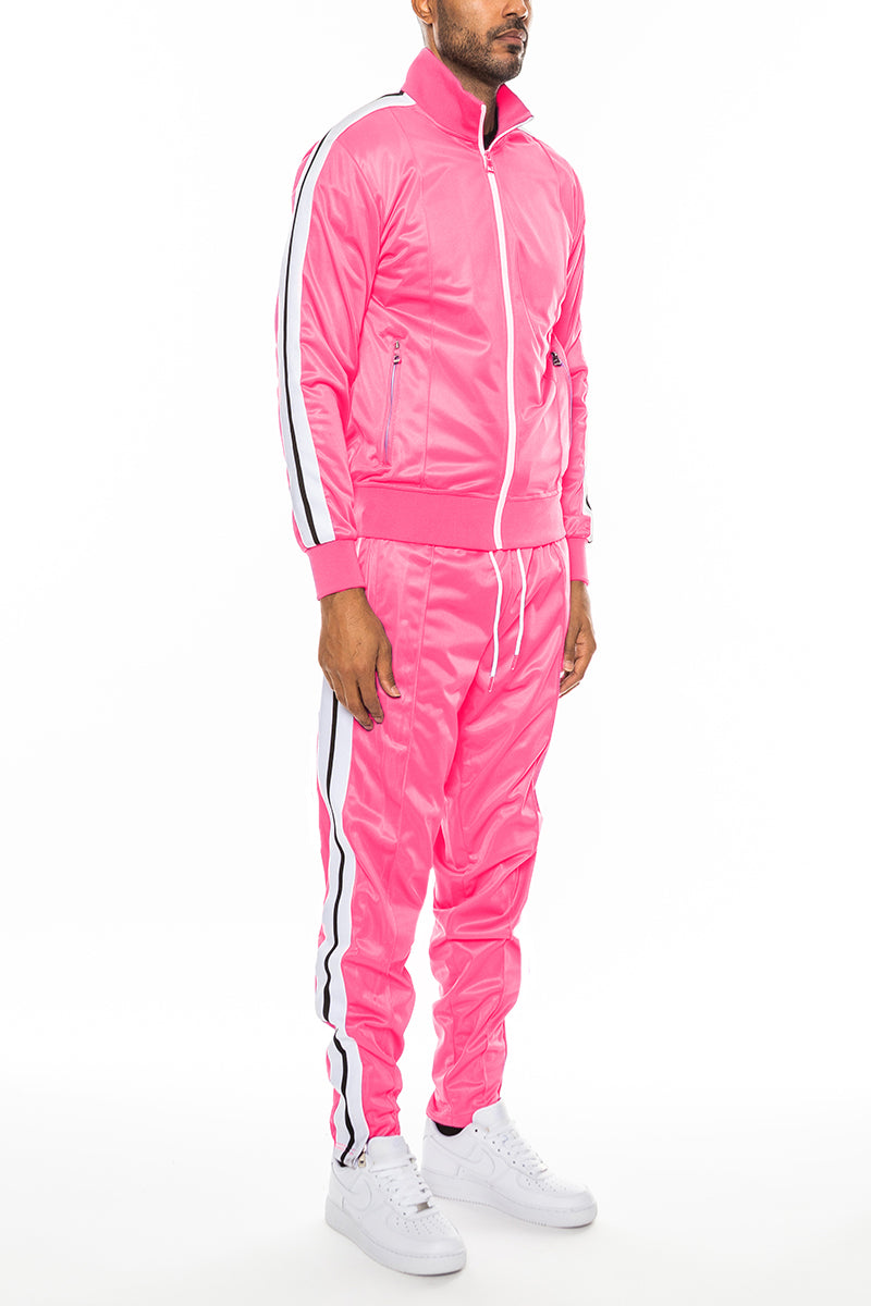 Pink Striped Tape Front Pleat Track Suit