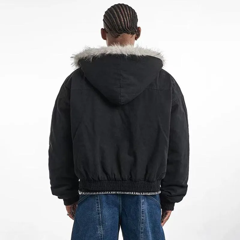 Men’s Winter Fur-Lined Hooded Jacket – Thick Insulated Streetwear Bomber Coat