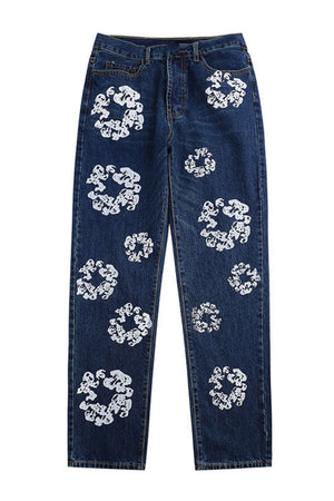 Men's Flower Graphic Print Jeans