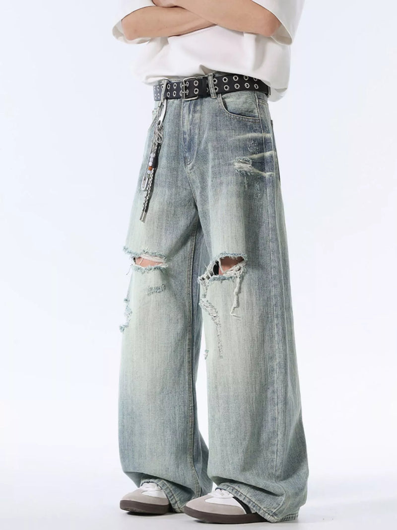 Men's Distressed Wide Leg Jeans