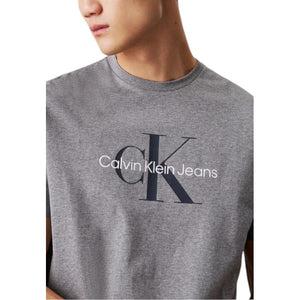 Calvin Klein Jeans Logo Graphic T-Shirt for Men – Classic Grey Crewneck Tee, Casual Designer Style
