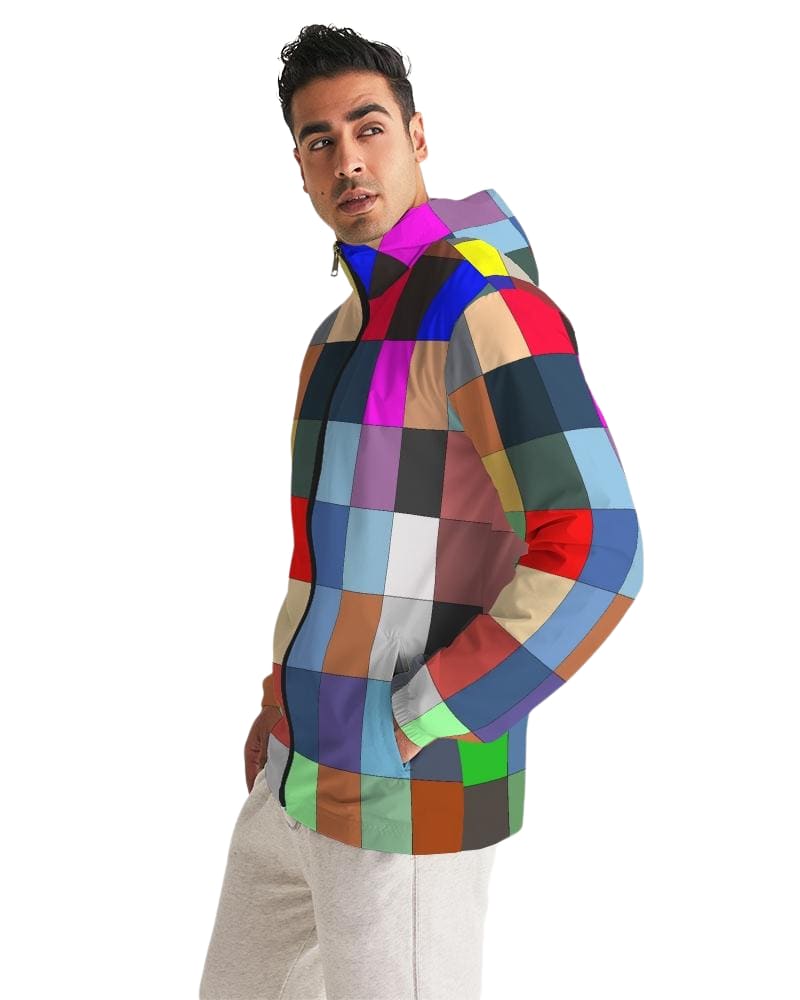 Men's Multicolor Hooded Water Resistant Windbreaker