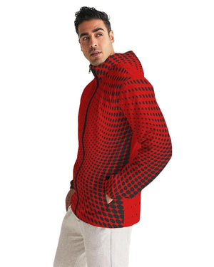 Mens Hooded Windbreaker - Red Polka Dot Water Resistant Jacket -