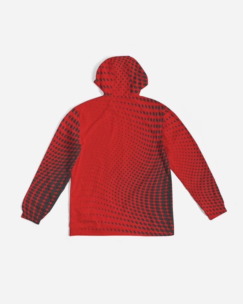 Mens Hooded Windbreaker - Red Polka Dot Water Resistant Jacket -