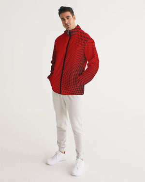 Mens Hooded Windbreaker - Red Polka Dot Water Resistant Jacket -