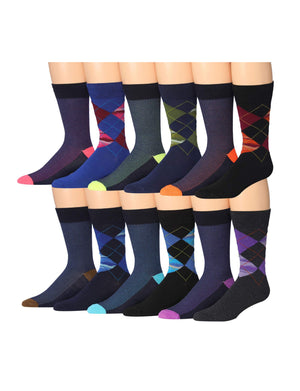 JAMES FIALLO Men's 12-Pairs Assorted Colors Funny Novelty Argyle