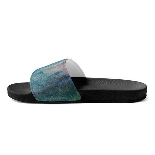 Mens Slide Sandals - Blue Hue Watercolor Abstract Print
