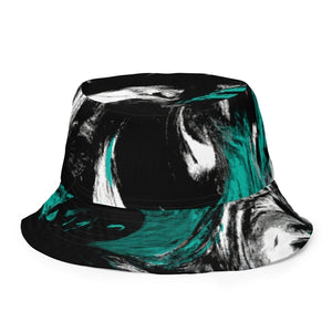 Reversible Bucket Hat Black Green White Abstract Pattern