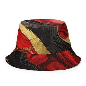Reversible Bucket Hat Bold Red Gold Tones Print
