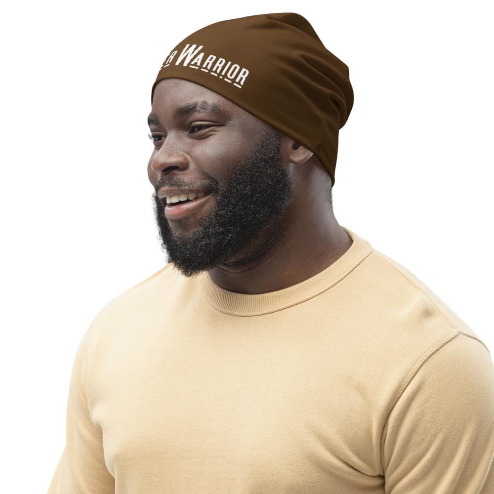 Beanie Hat - Brown Slouchy Beanie Prayer Warrior Print Men/women