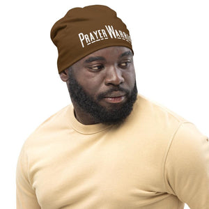 Beanie Hat - Brown Slouchy Beanie Prayer Warrior Print Men/women